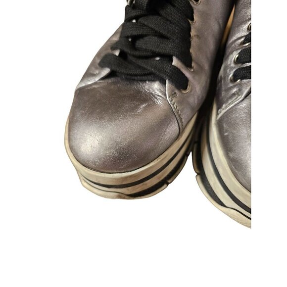 Prada Platform Silver Metallic Sport Leather Sneaker Shoes SZ 37 - Picture 4 of 13